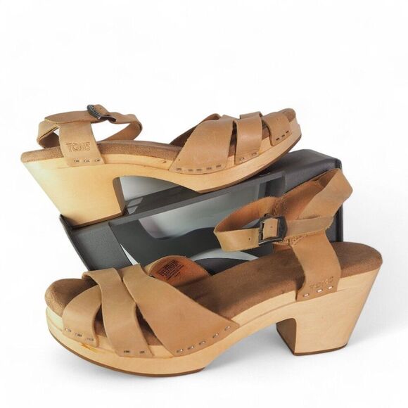 Toms Beatrix Strappy Slingback Leather Clogs "Sandstorm Tan" Women's 8 - Picture 1 of 11
